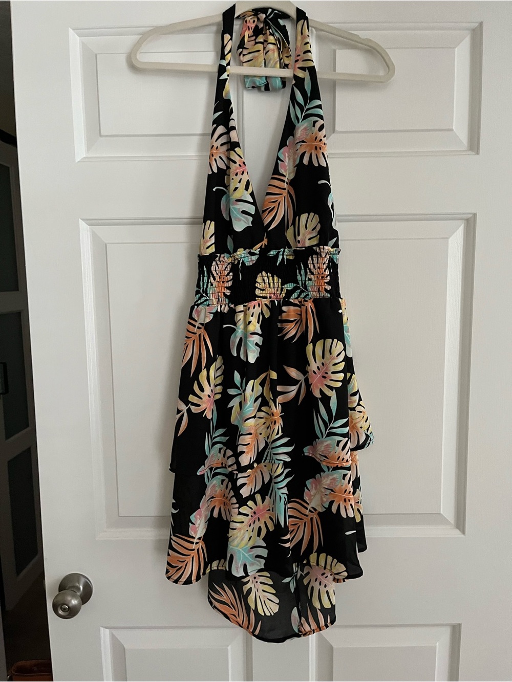 Women’s ' Black Halter Tropical Print Dress